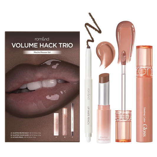 rom&nd front packaging of Volume Hack Trio showing kit benefits