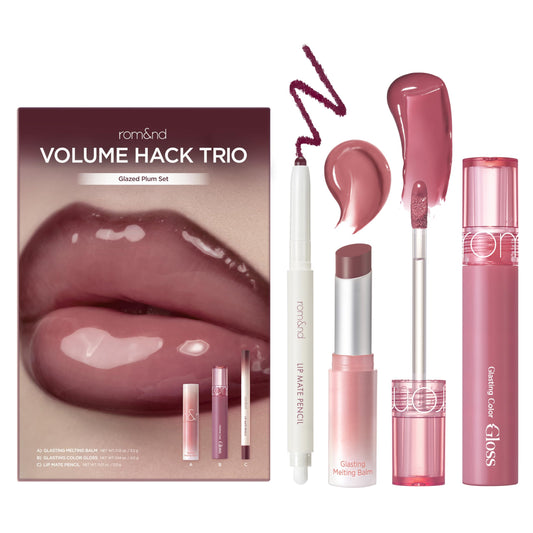 rom&nd front packaging of Volume Hack Trio showing all three products and gift-ready look