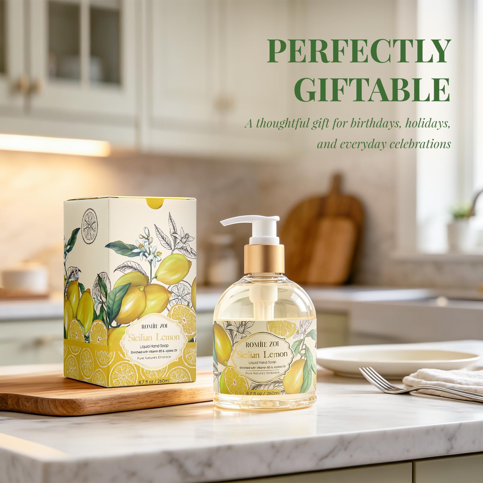 ROMIIE ZOI bottle staged on a bathroom counter suggesting daily use benefit