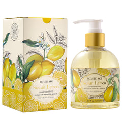 ROMIIE ZOI front pump bottle showing lemon label and easy dispensing benefit