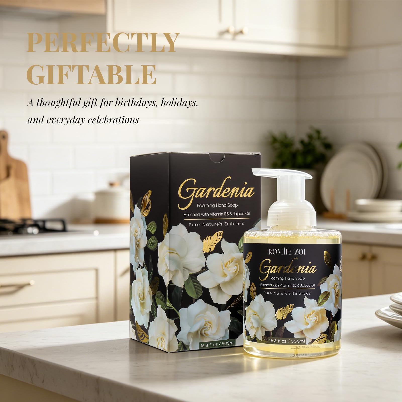 ROMIIE ZOI in bathroom lifestyle scene conveying uplifting fragrant ambiance