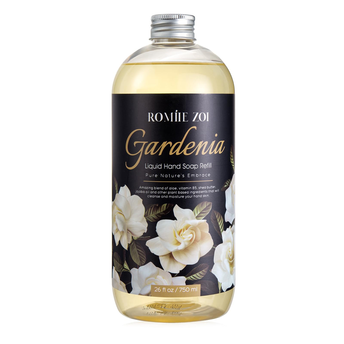 ROMIIE ZOI front bottle view showcasing gardenia scent and refill convenience
