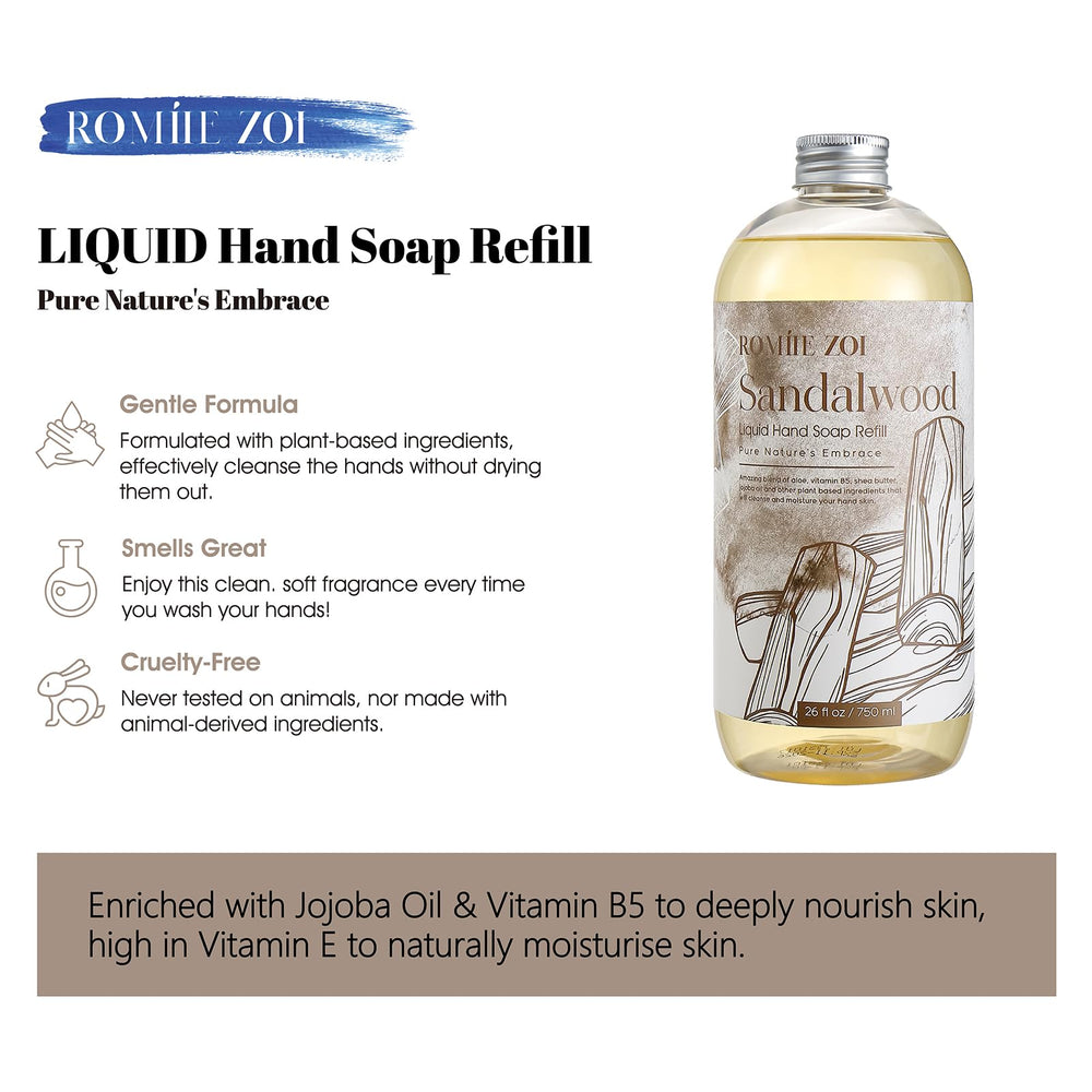 ROMIIE ZOI being poured into a dispenser, refill reduces plastic waste
