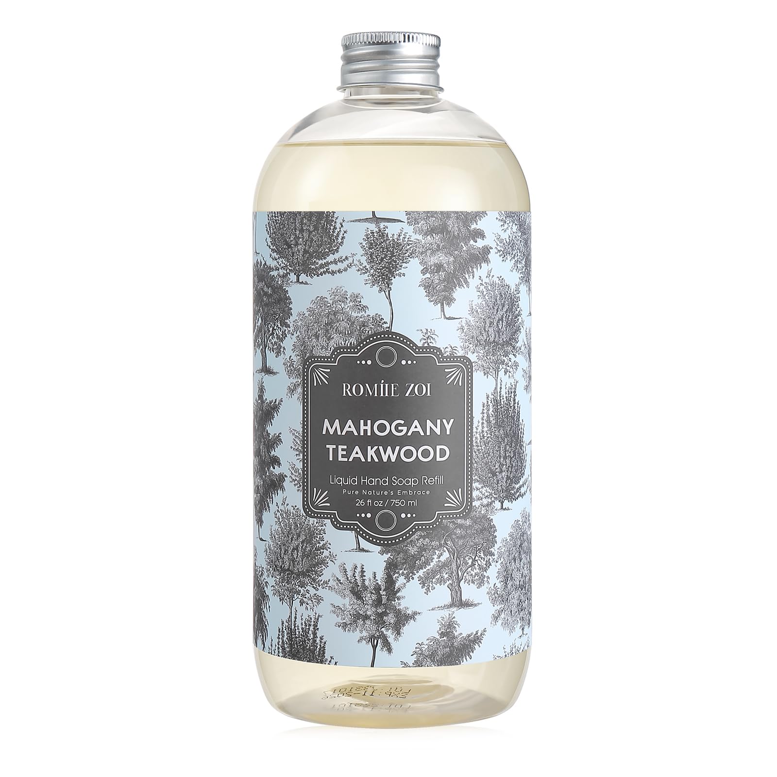 ROMIIE ZOI bottle front label showing teakwood scent and 750ml benefit