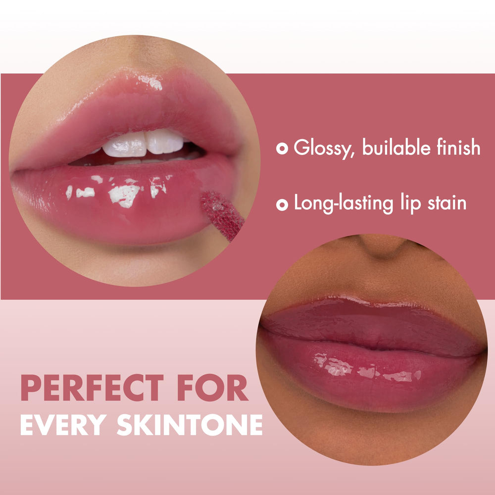 rom&nd Bare Fig gloss reflection close detail showing high-shine non-sticky look