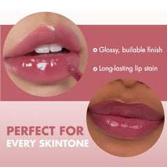 rom&nd Bare Fig gloss reflection close detail showing high-shine non-sticky look