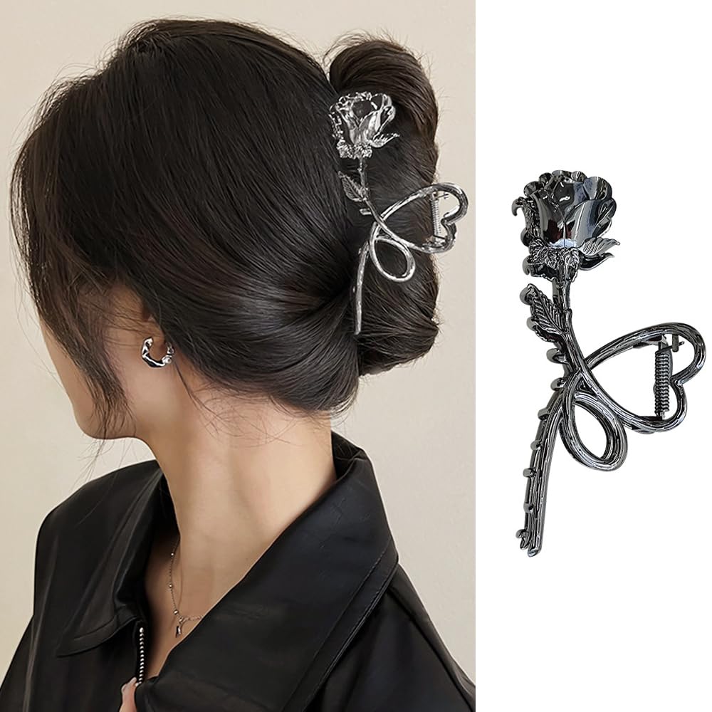 ROMODIYA front view of gunmetal hair clip showing elegant shape and secure hold
