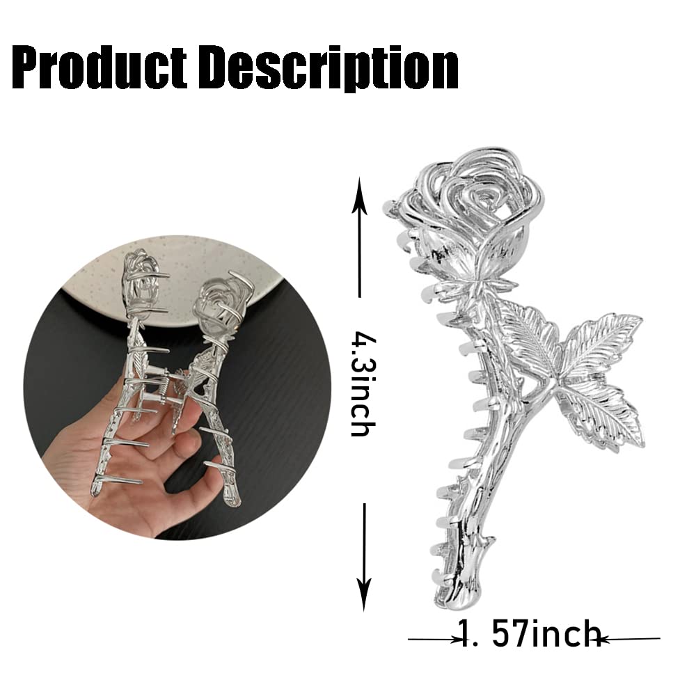 ROMODIYA silver rose inner teeth detail shows non-slip grip for thick hair