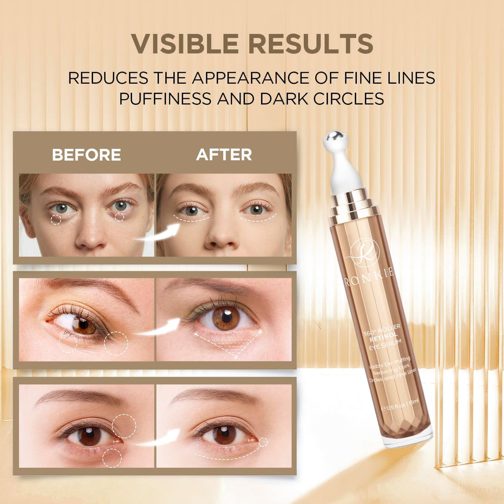 RONKIE eye cream held in hand for scale showing compact 15ML travel-friendly benefit