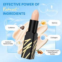 RONKIE eye stick applied under-eye showing targeted depuffing effect