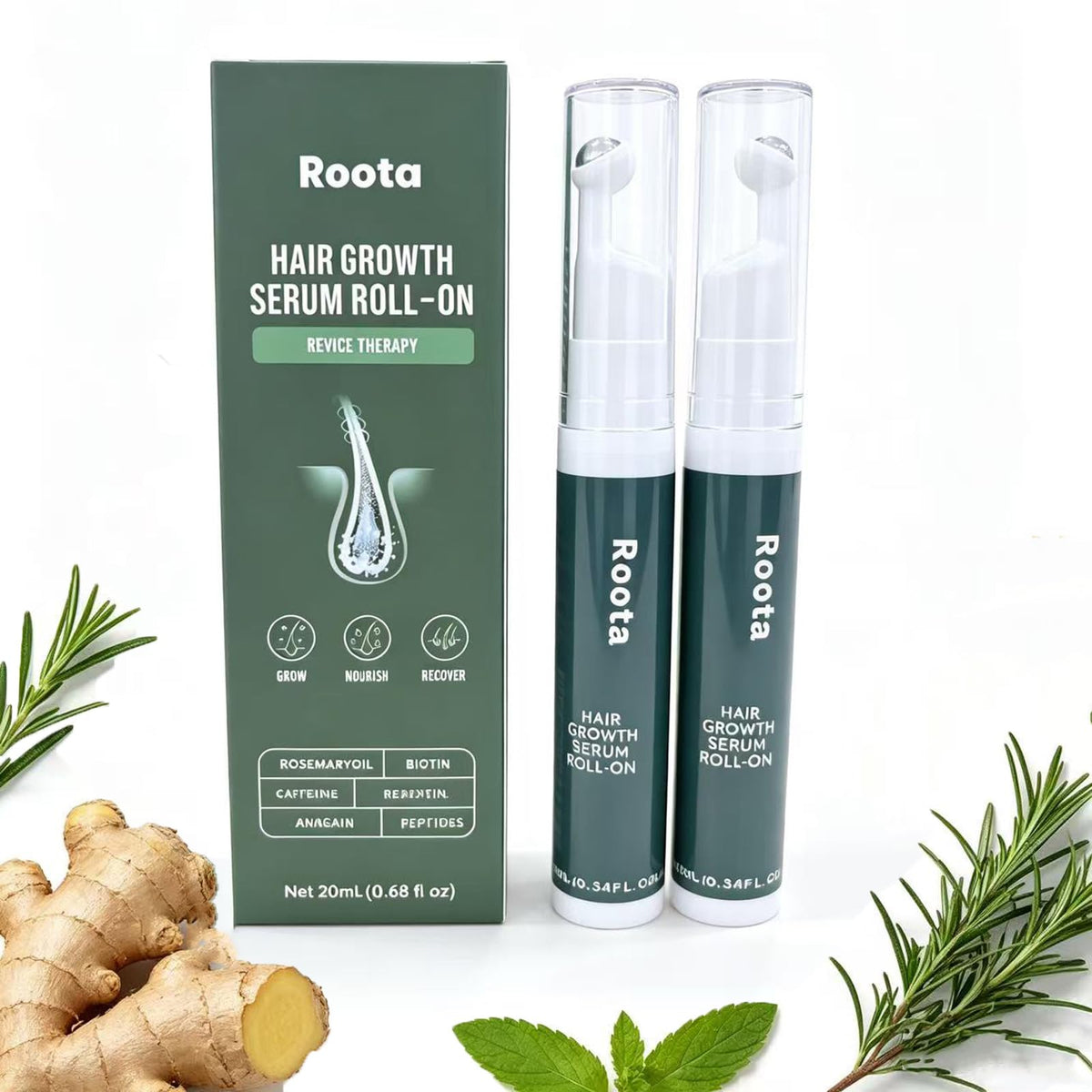 Roota roll-on front packaging showing brand and tidy design for easy use