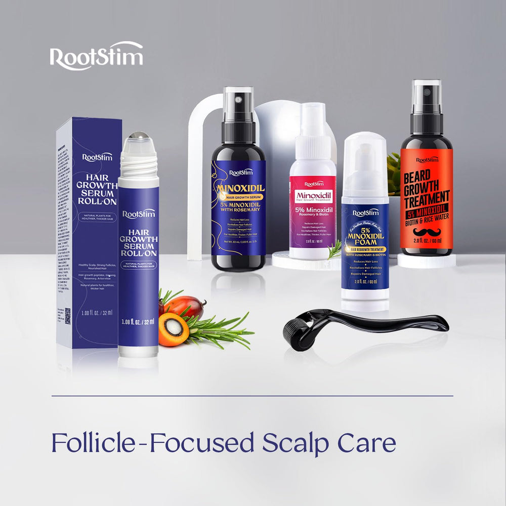 RootStim hypothetical before and after for fuller-looking hair