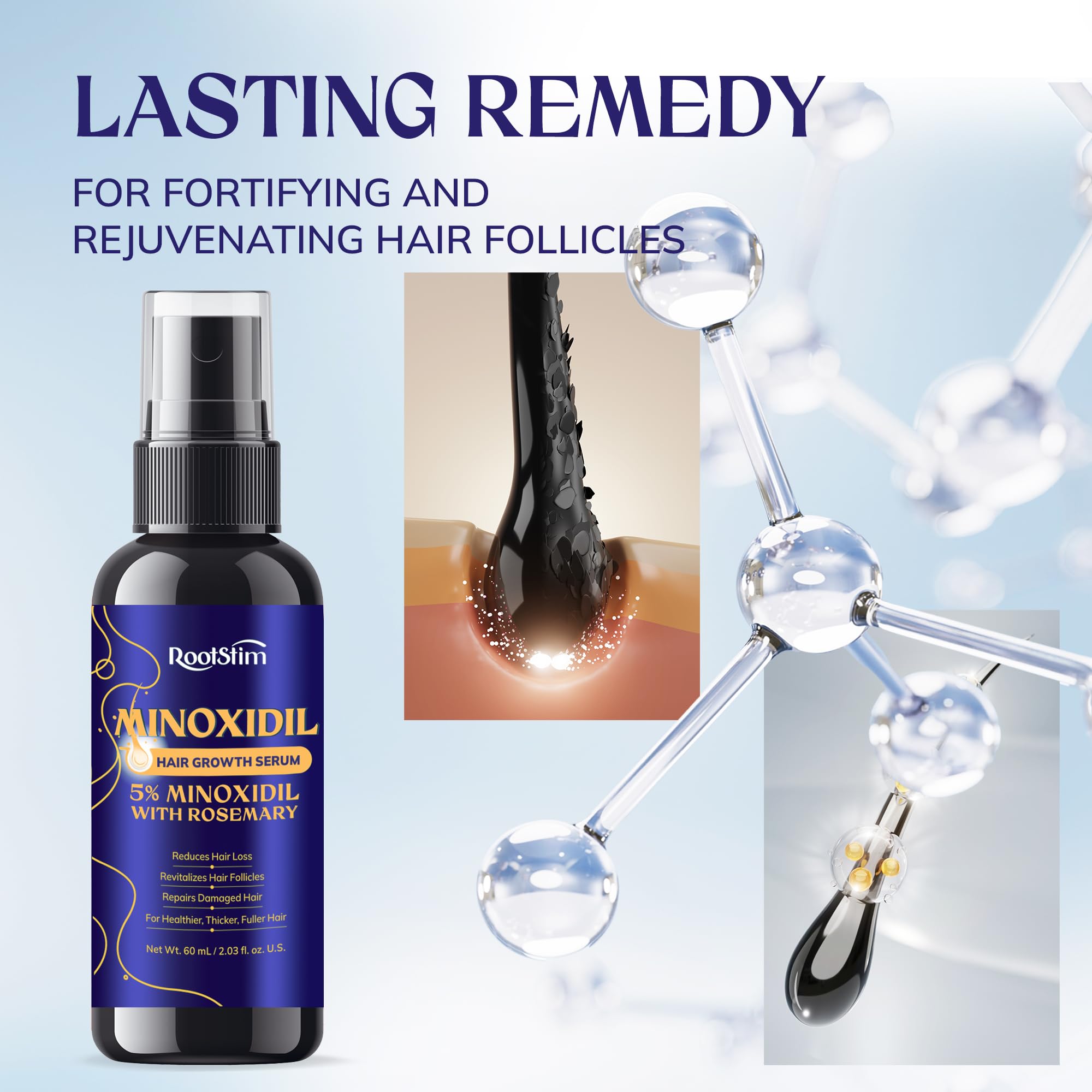 RootStim liquid texture close-up showing lightweight formula for fast absorption