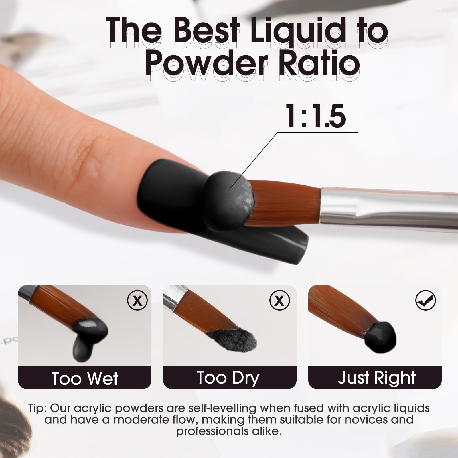 ROSALIND black powder applied on nail tip showing strong coverage advantage