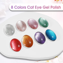 ROSALIND swatched finger rows displaying eight distinct cat eye glitter shades