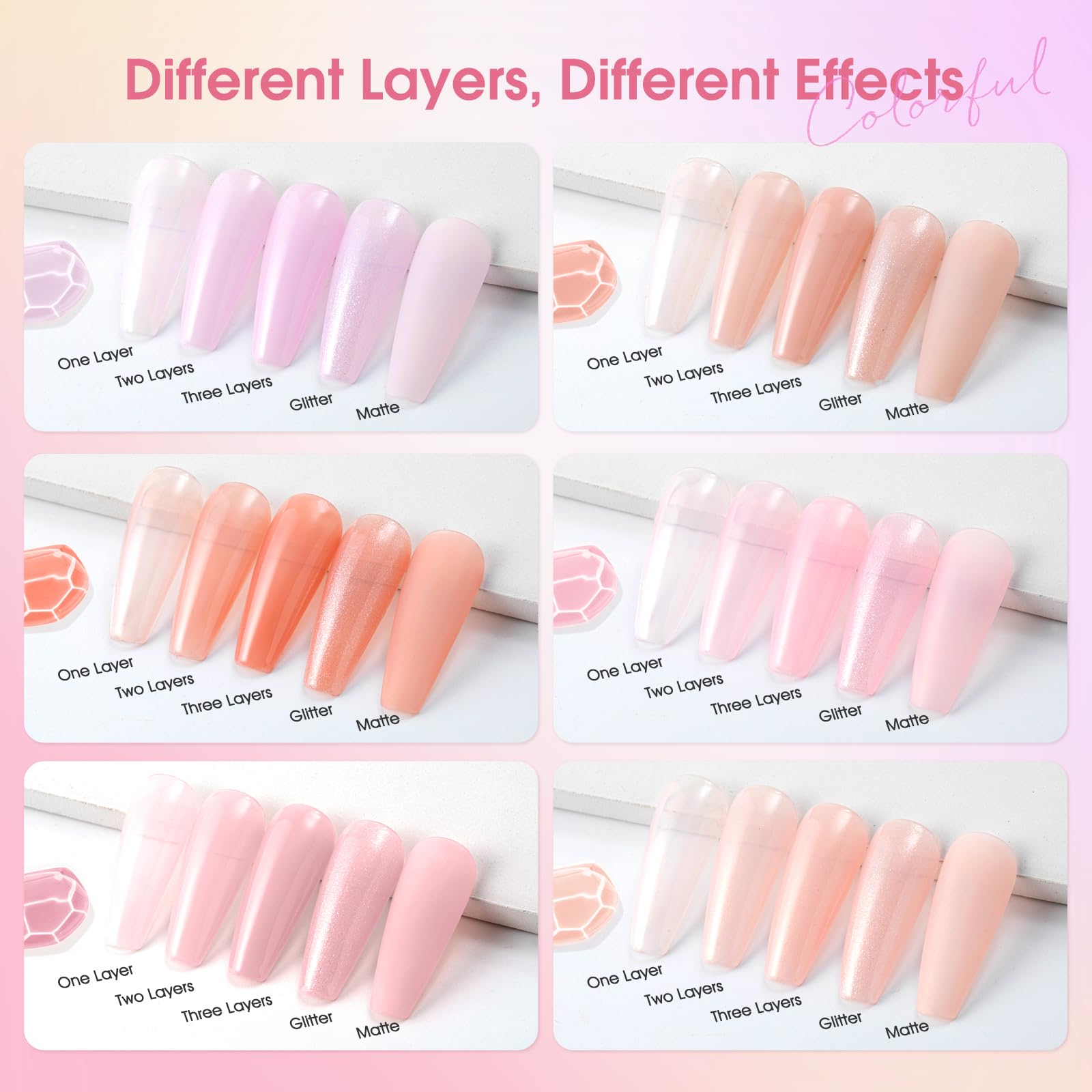 ROSALIND fanned swatches of 26 translucent shades showing layering potential for custom looks