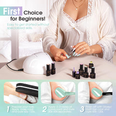 ROSALIND finished manicure lifestyle showing pastel nails and cheerful look
