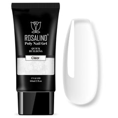 ROSALIND front bottle clear poly gel showing product and easy handling benefit