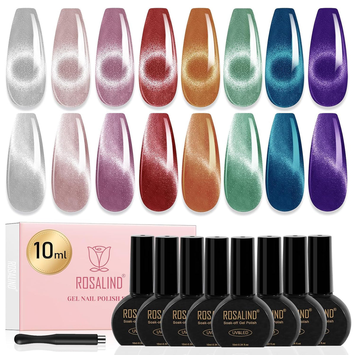 ROSALIND front packaging showing eight-color magnetic gel kit and benefits