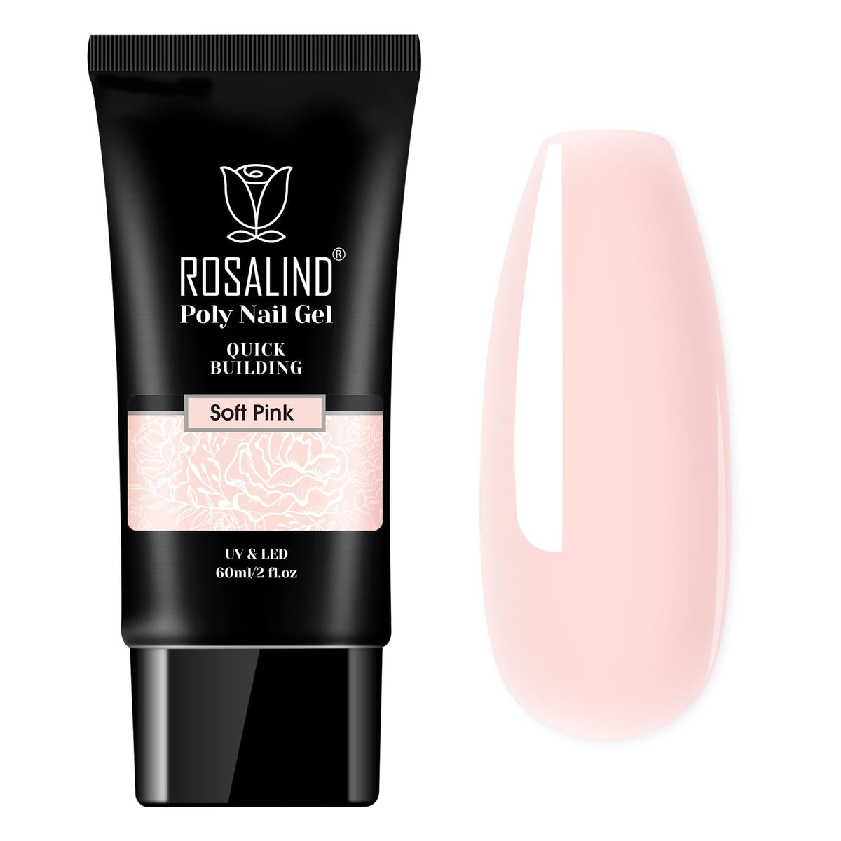 ROSALIND front packaging showing 2 oz soft pink poly gel for easy DIY
