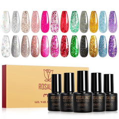 ROSALIND front packaging showing twelve mini glitter gel bottles and color variety benefit