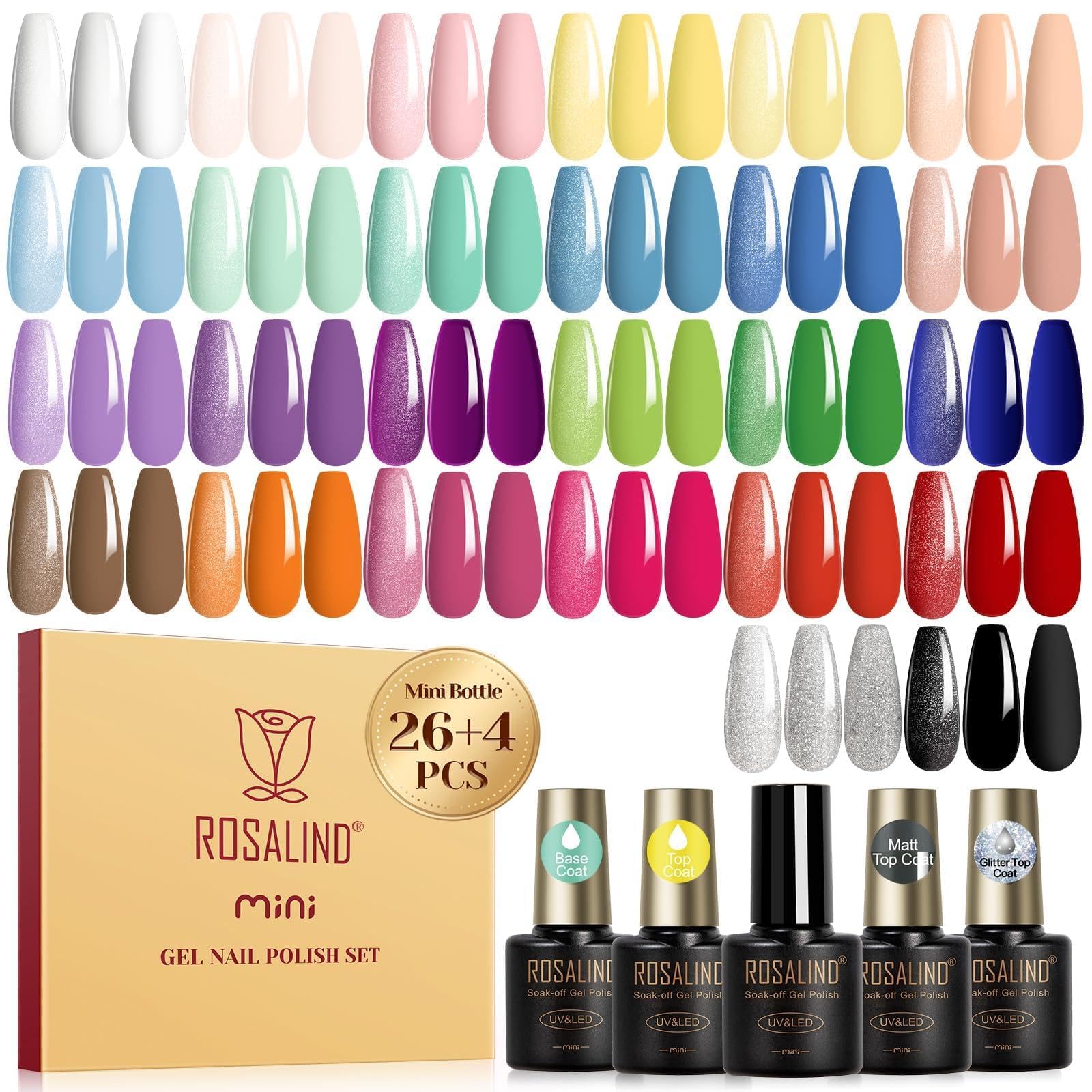 ROSALIND front packaging showing 30-piece pastel set and gift-ready box benefits variety