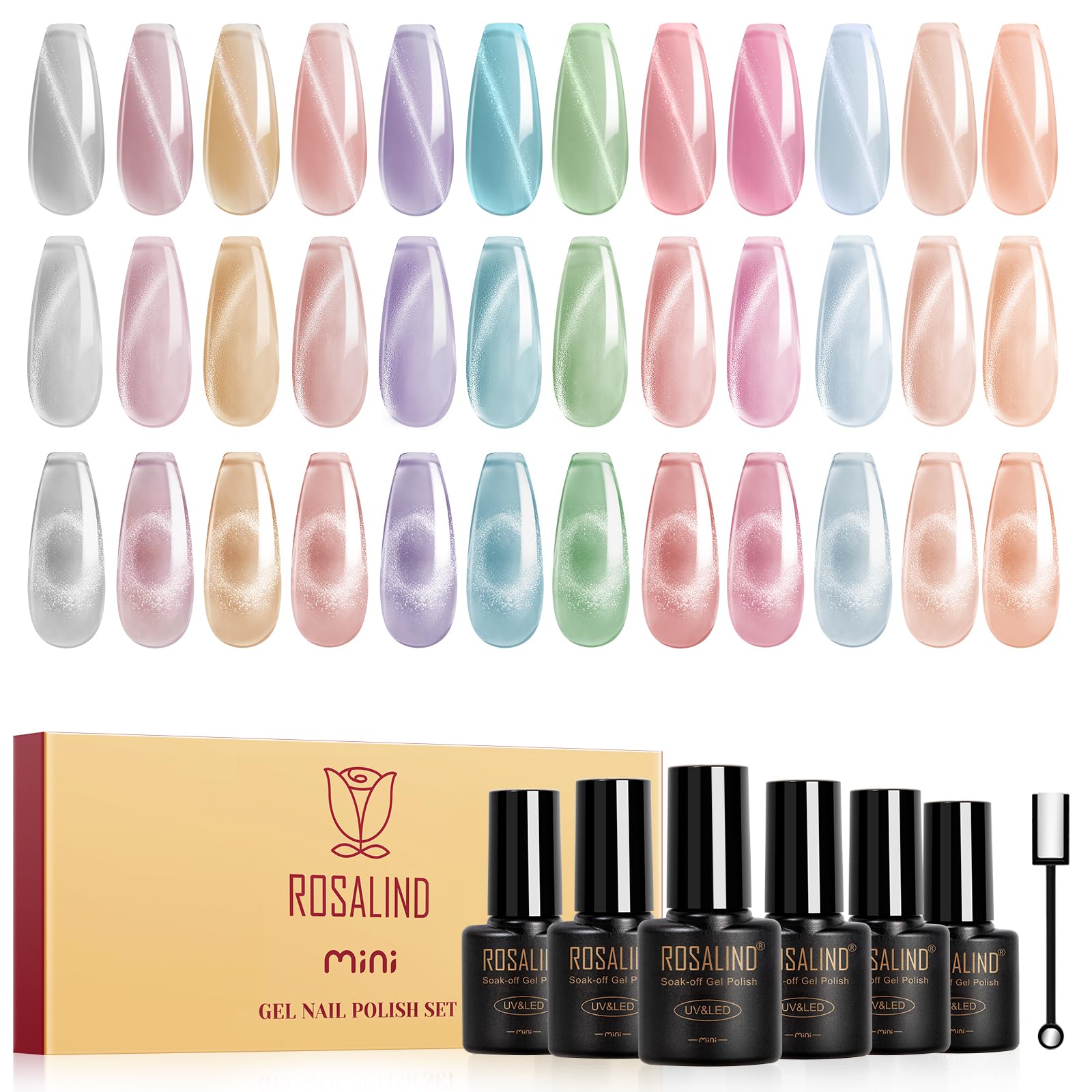 ROSALIND front packaging showing 12 cat eye bottles and magnet, perfect gift