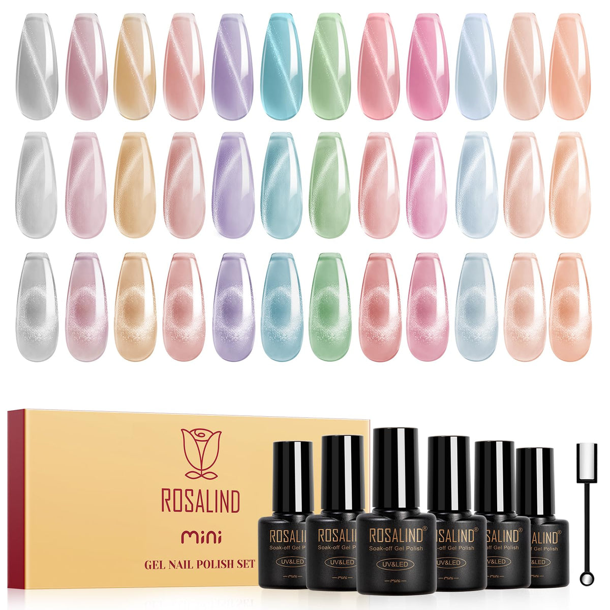 ROSALIND front packaging showing 12 cat eye bottles and magnet, perfect gift
