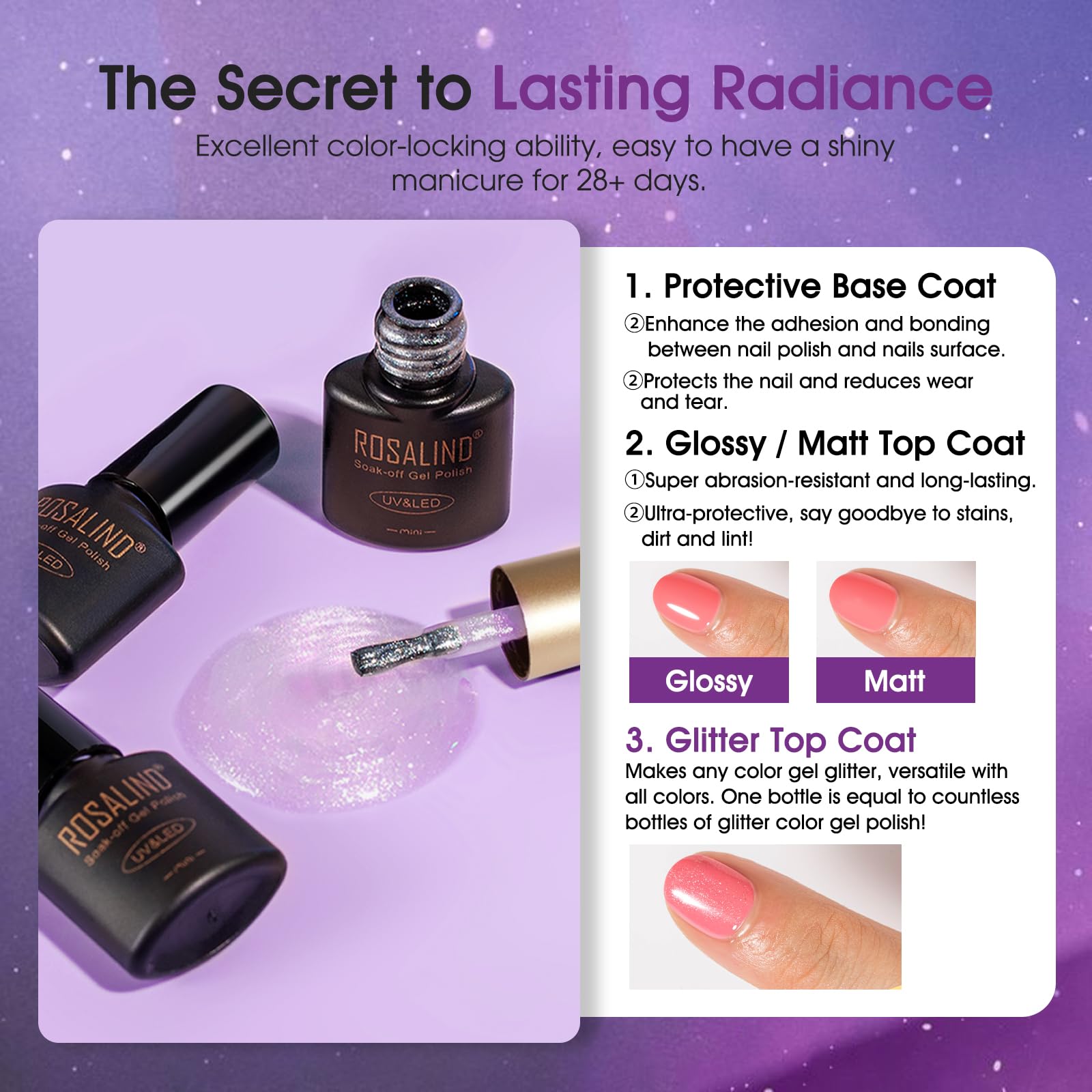 ROSALIND matte versus glossy finish comparison showing different final looks