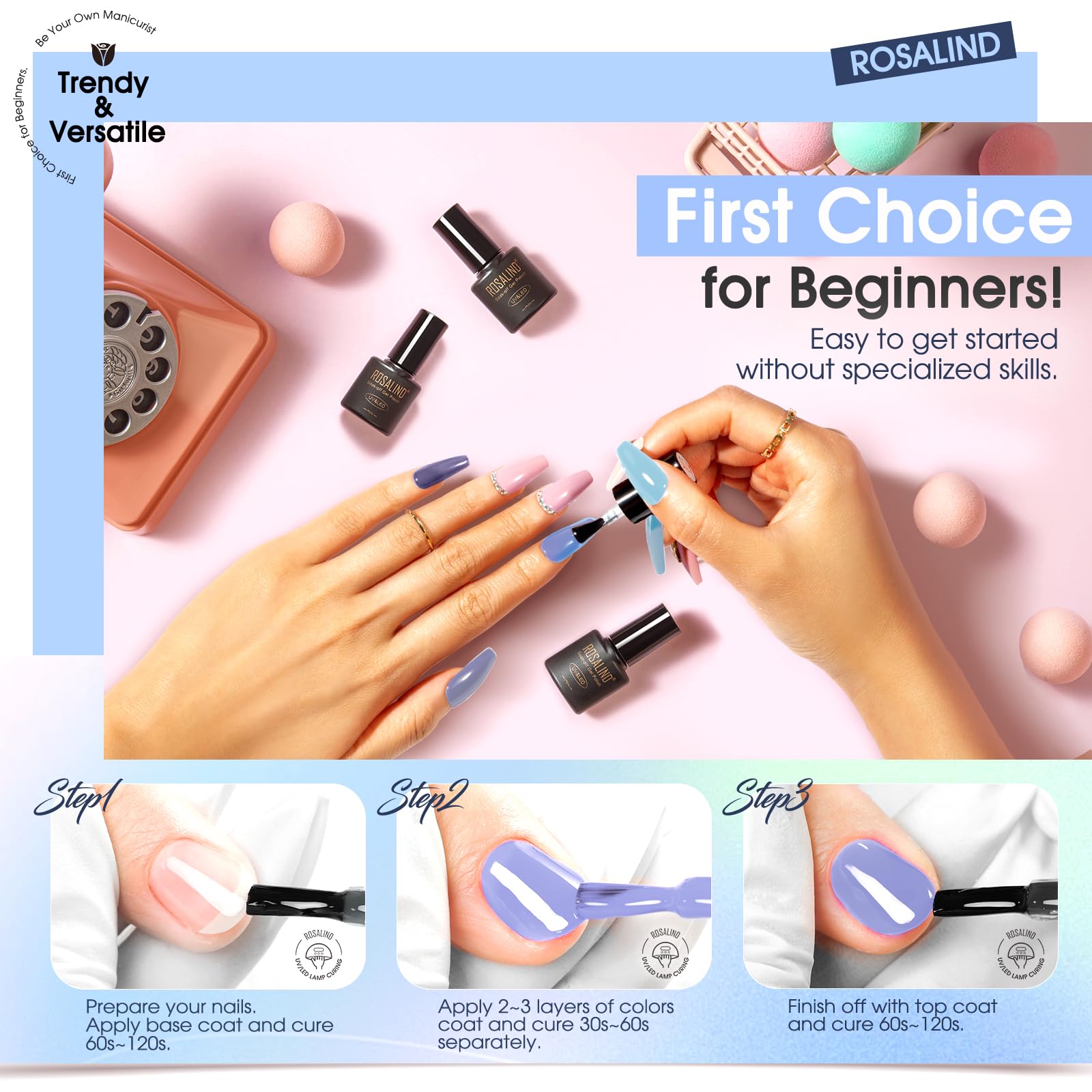 ROSALIND ombré nail art using multiple blues for creative looks
