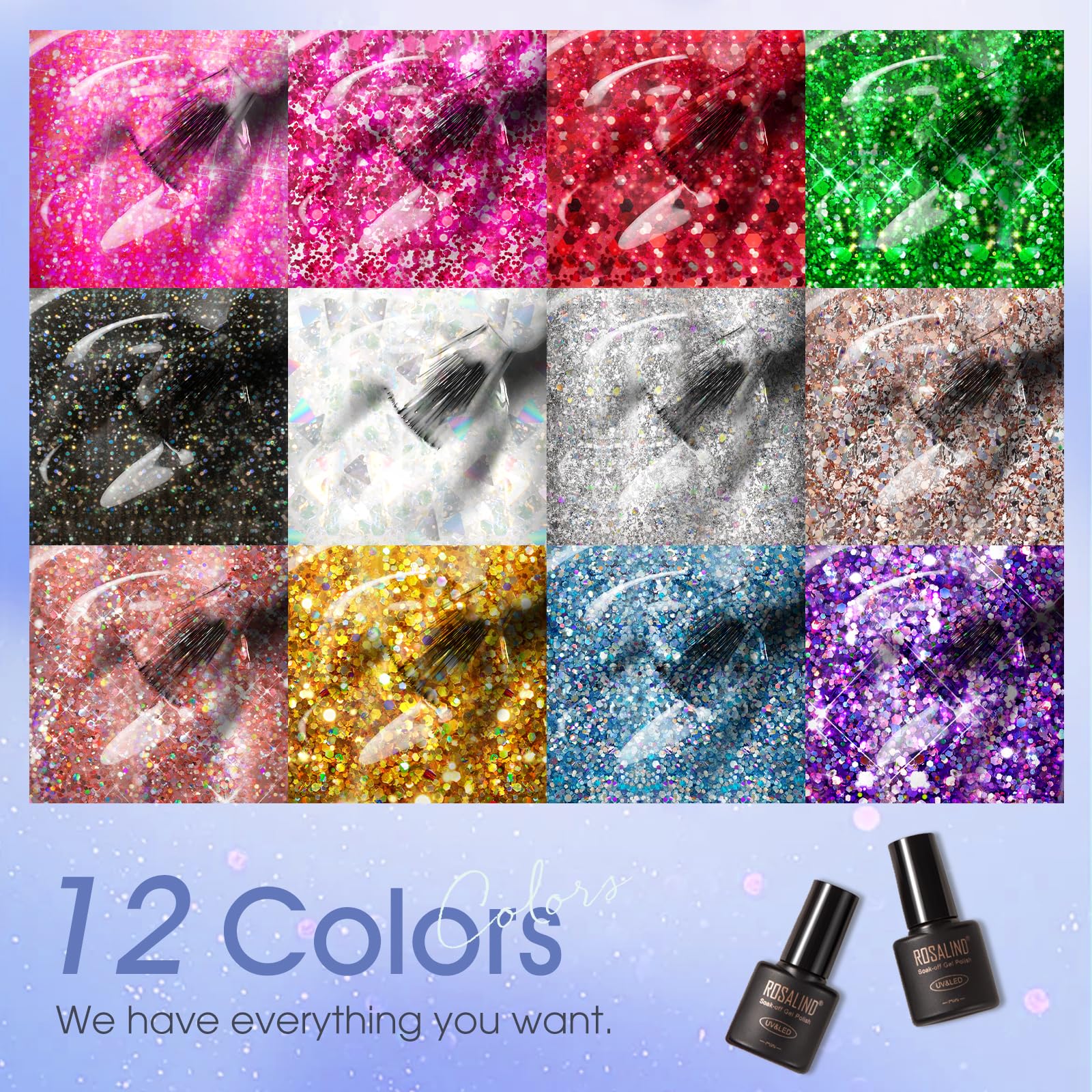 ROSALIND glitter gel texture close-up showing smooth glitter dispersion for even coverage