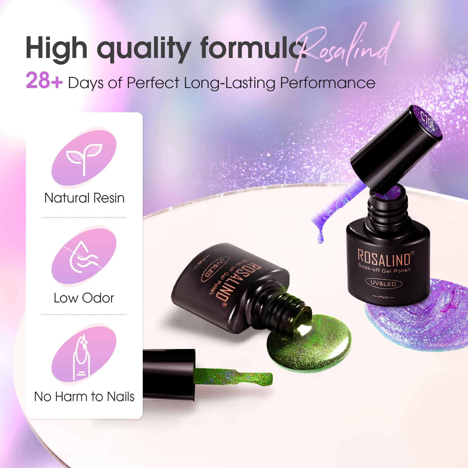 ROSALIND glitter gel texture macro showing dual magnetic pigments for multi-tone depth