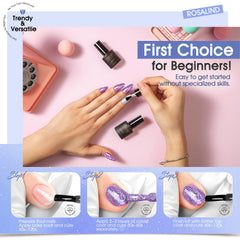 ROSALIND nails under LED lamp curing demonstrating fast-set, long-lasting shine benefit