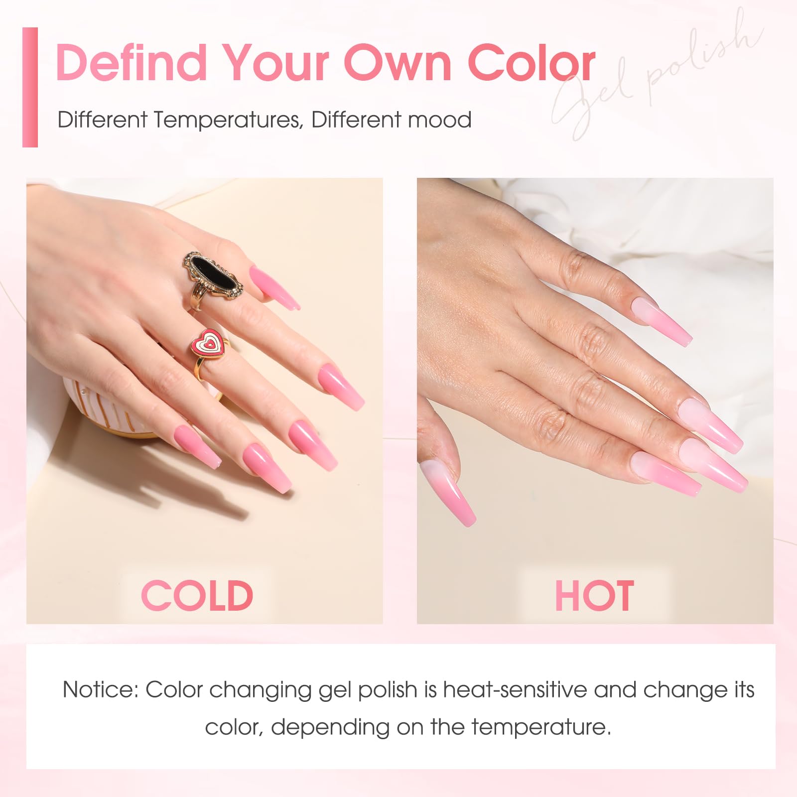 ROSALIND swatches showing warm versus cool color change on fan tips