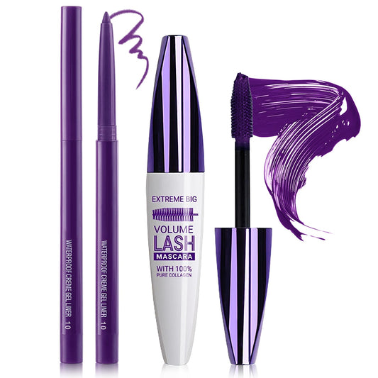 ROSAWEE front packaging of purple mascara and eyeliner set, bold color payoff