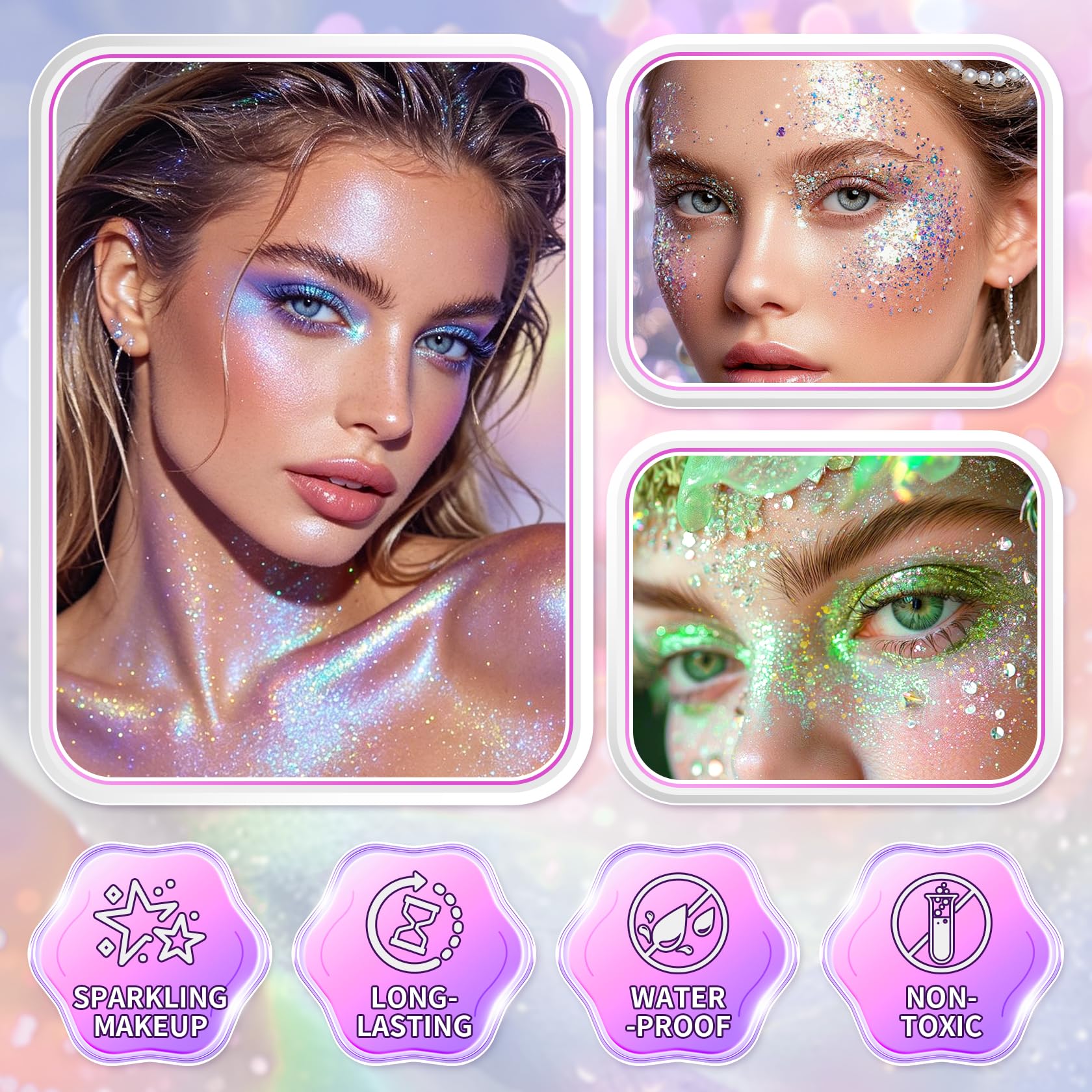 Rosawee glitter streaks in hair adding bold red white blue festival accents