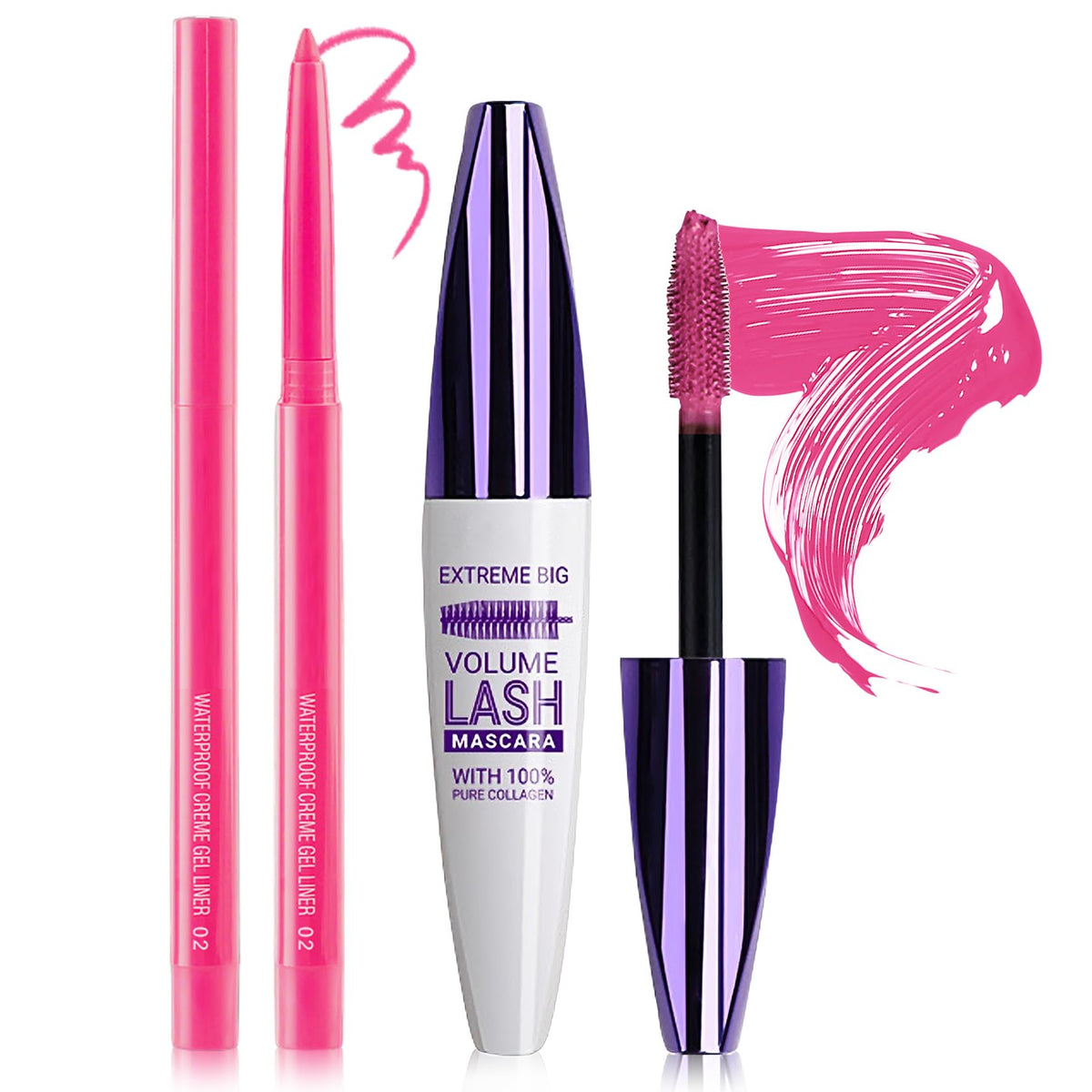 ROSAWEE front packaging showing pink mascara and eyeliner for vibrant, longwear eyes