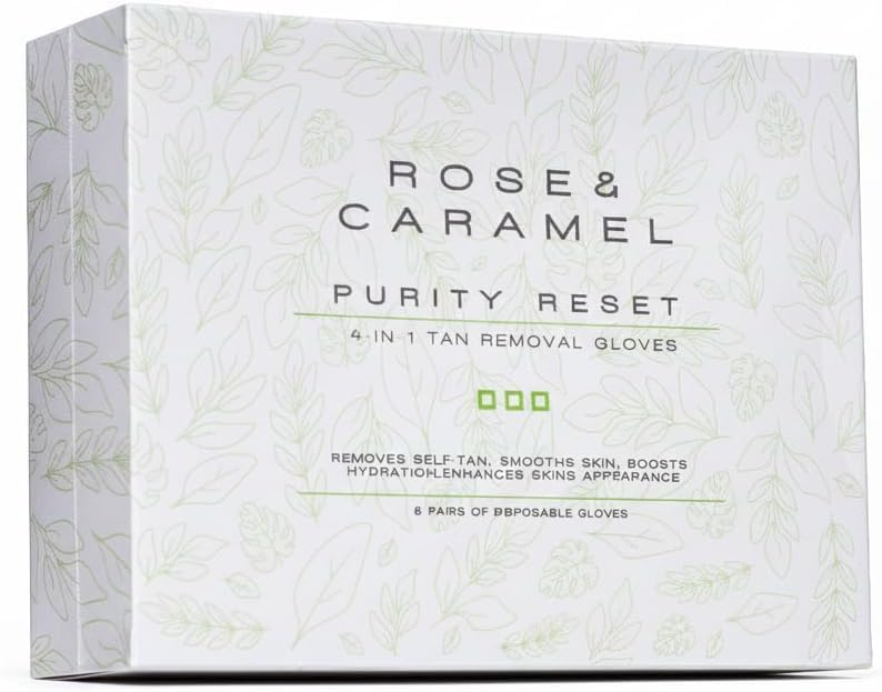 Rose & Caramel gloves front packaging showing six pairs and benefits