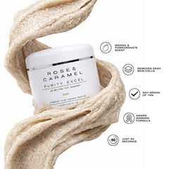 Rose & Caramel close-up of scrub texture, exfoliates and preps skin