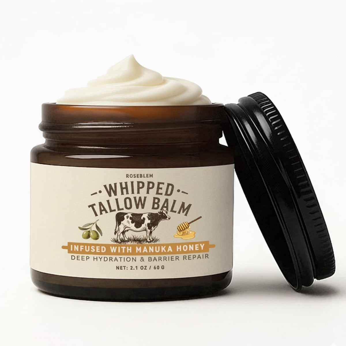 Roseblem front jar showing clean packaging and moisturizing balm benefits