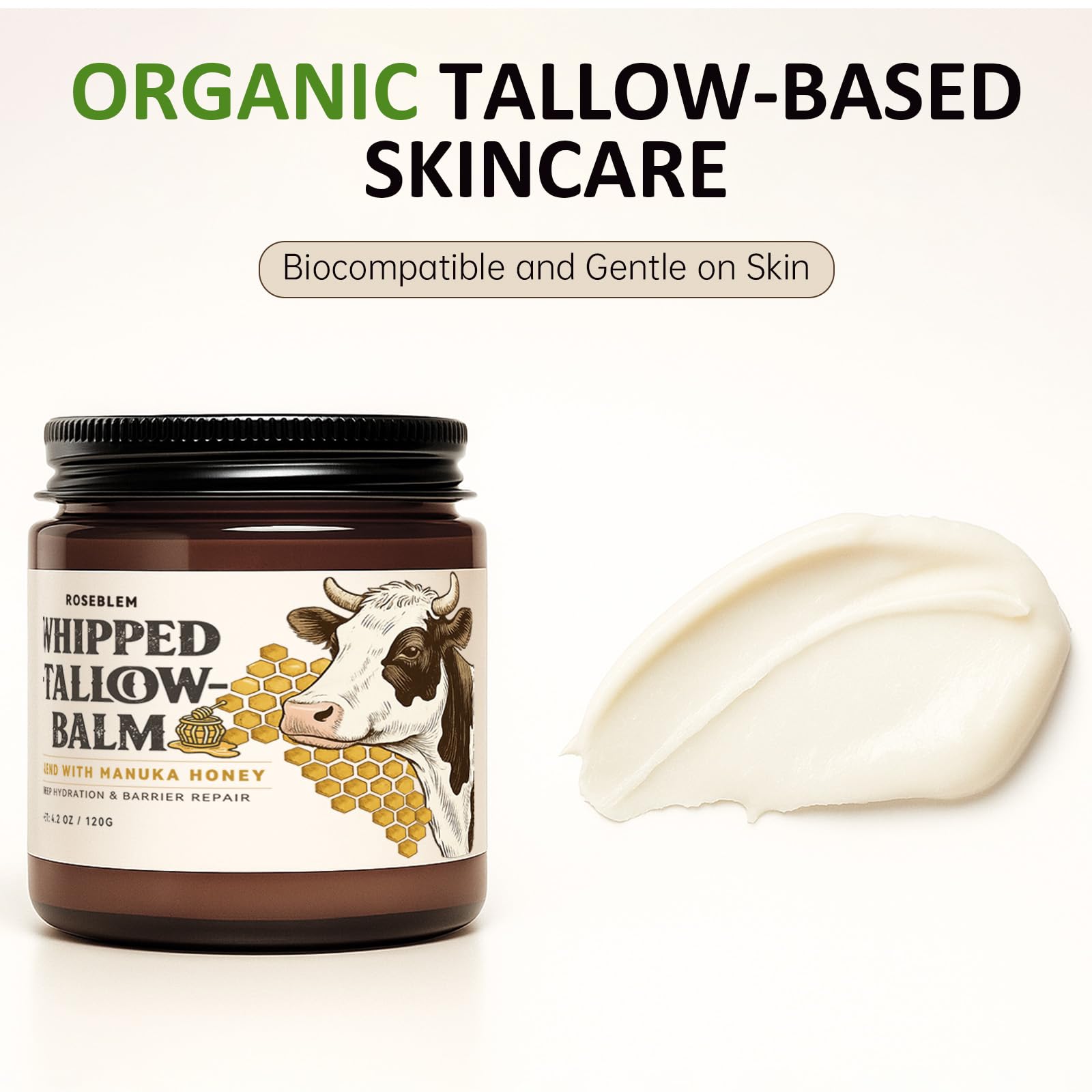 Roseblem close-up whipped texture highlighting fast absorption benefit