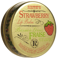 Rosebud Perfume strawberry tin front view showing design and portable protection