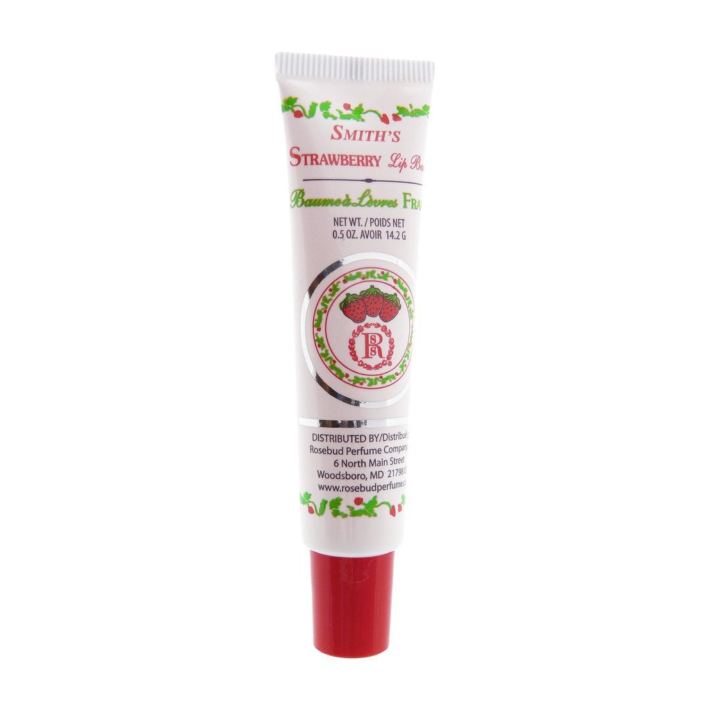 Rosebud Perfume tube front view showing label and strawberry scent for quick identification