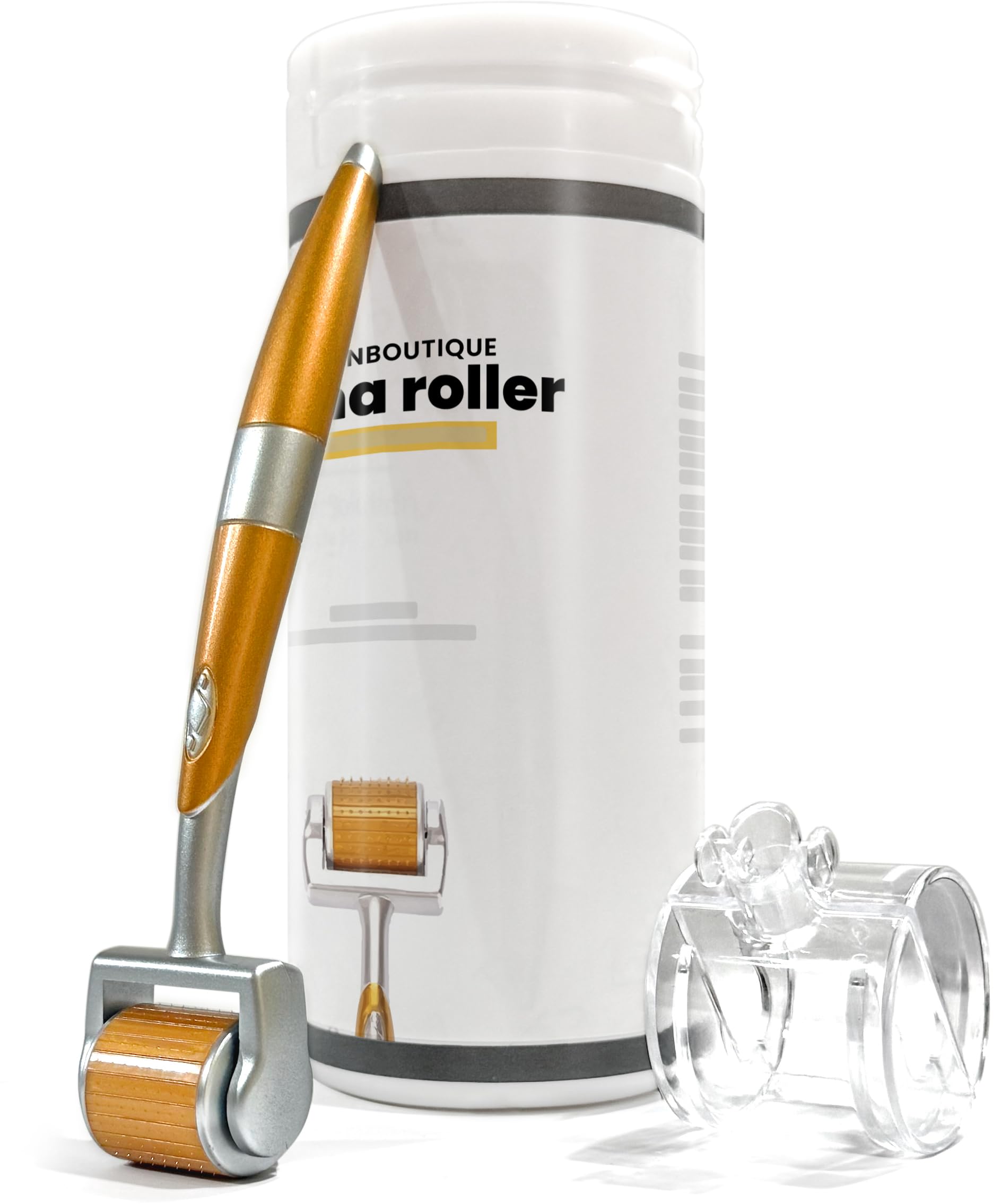 ROSELYNBOUTIQUE derma roller front view showing compact design and easy storage