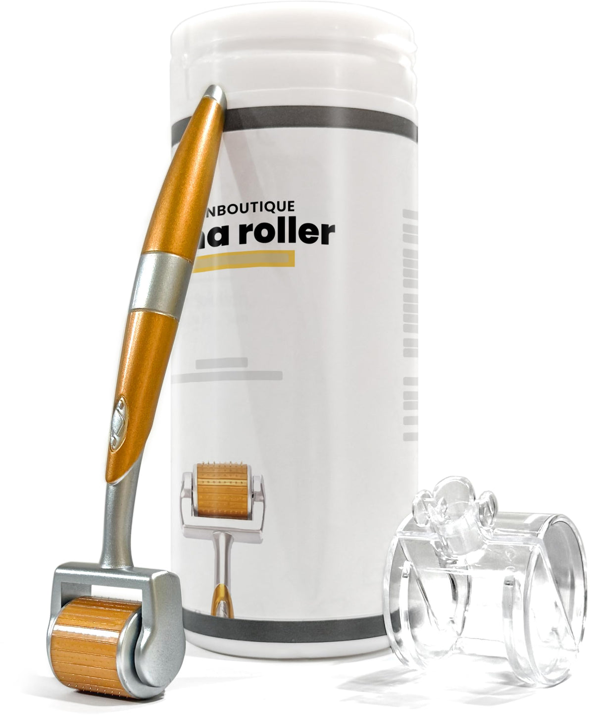 ROSELYNBOUTIQUE derma roller front view showing compact design and easy storage
