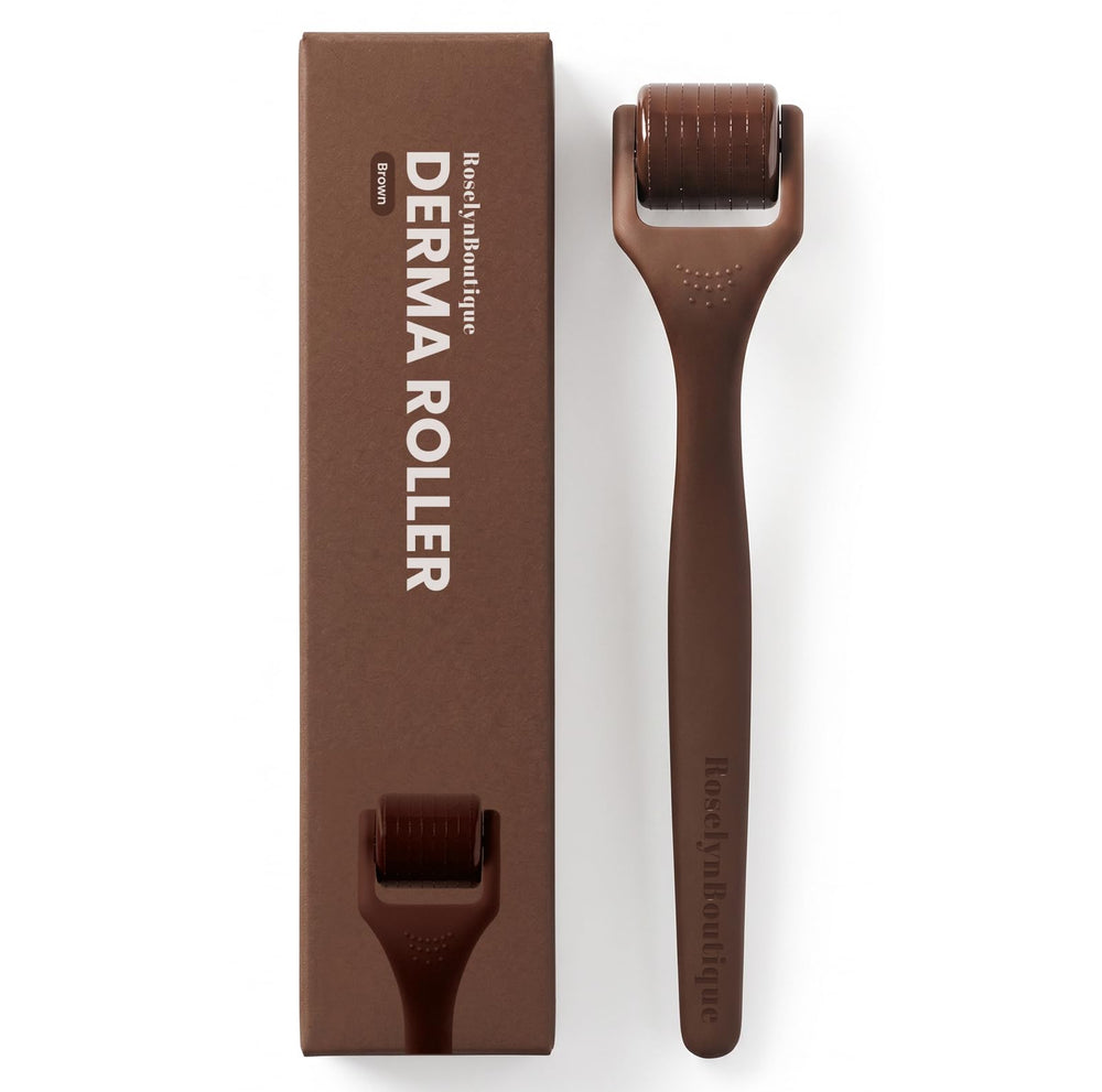 ROSELYNBOUTIQUE derma roller front view showing compact design and easy grip