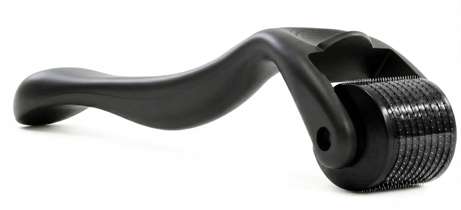 ROSELYNBOUTIQUE derma roller front view showing compact design and easy grip