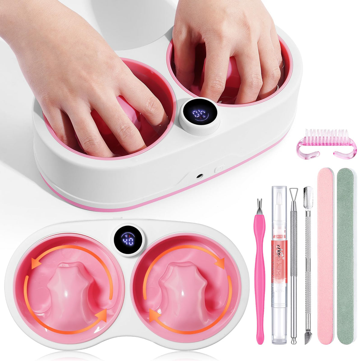 Rosiour front view dual soaking bowl showing compact design and benefits
