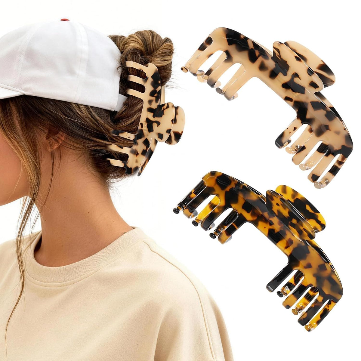 Rosivyphan tortoise and leopard clip front view showing stylish patterns and durable finish