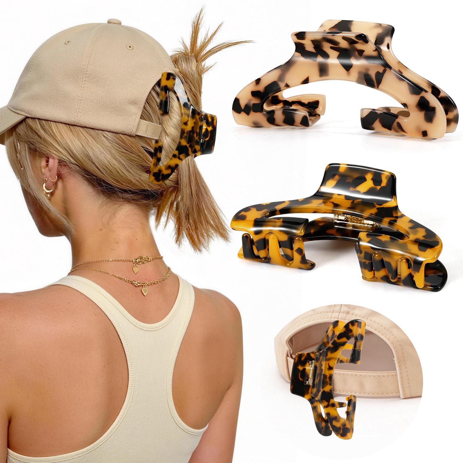Rosivyphan front view of tortoise shell hat clips showing sleek finish and style benefit